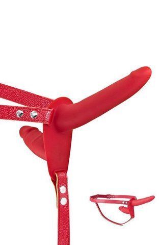 Подвійний страпон Fetish Tentation Strap-On with Double Dildo Red SO3750 фото ЦЕ МІЖ НАМИ
