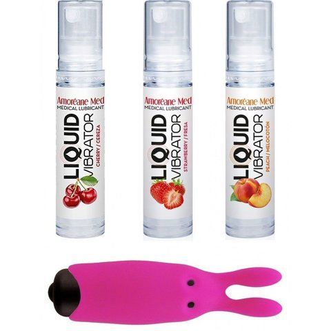 Набір з 3-х смаків стимулювального лубриканта Amoreane Med та віброкулі Adrien Lastic Pink SO3838 фото ЦЕ МІЖ НАМИ