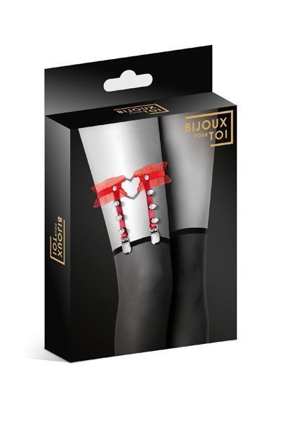 Гартер на ногу Bijoux Pour Toi - WITH HEART AND SPIKES Red SO2224 фото ЦЕ МІЖ НАМИ
