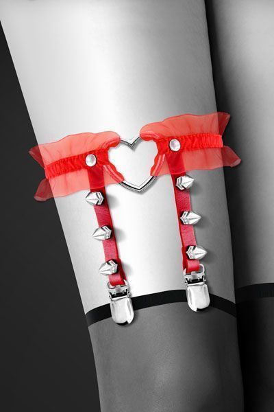 Гартер на ногу Bijoux Pour Toi - WITH HEART AND SPIKES Red SO2224 фото ЦЕ МІЖ НАМИ