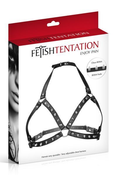Портупея з металевими шипами Fetish Tentation Sexy Adjustable Chest Harness SO4665 фото ЦЕ МІЖ НАМИ