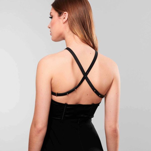 Портупея з екошкіри Bijoux Indiscrets MAZE &mdash; Cross Chest Harness Black SO6635 фото ЦЕ МІЖ НАМИ