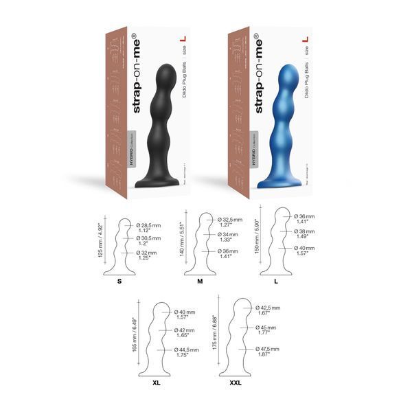 Насадка для страпона Strap-On-Me Dildo Plug Balls Blue Metallic M SO7818 фото ЦЕ МІЖ НАМИ