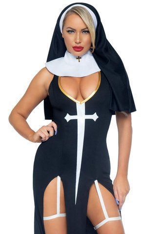 Костюм монашки-грішниці Leg Avenue Sultry Sinner L, сукня, головний убір, комір SO7922 фото ЦЕ МІЖ НАМИ