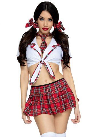 Костюм школярки Leg Avenue Miss Prep School M/L, топ, спідниця, краватка, бантики SO7924 фото ЦЕ МІЖ НАМИ