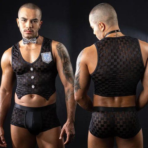 Чоловічий еротичний костюм офіціанта JSY &laquo;Привабливий Михаель&raquo; One Size, топ, труси, метелик SX0433 фото ЦЕ МІЖ НАМИ