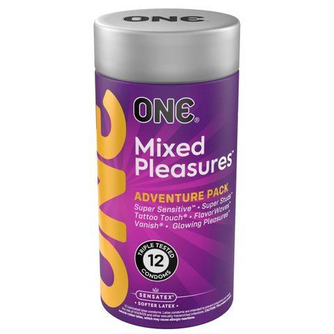 Презервативи ONE Mixed Pleasures, 12 шт, 6 видів, подарункове паковання-тубус SX0788 фото ЦЕ МІЖ НАМИ