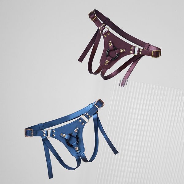 Трусики для страпона Strap-On-Me Leatherette Harness Generous - One Size - Blue SX0673 фото ЦЕ МІЖ НАМИ