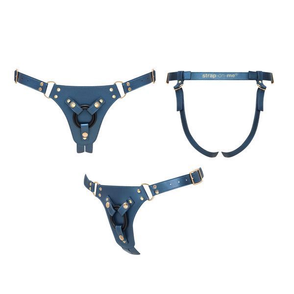 Трусики для страпона Strap-On-Me Leatherette Harness Generous - One Size - Blue SX0673 фото ЦЕ МІЖ НАМИ