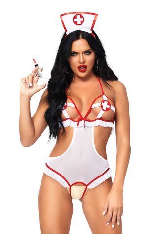 Костюм медсестри Leg Avenue Naughty Nurse, one size, боді та шапочка SO7892 фото ЦЕ МІЖ НАМИ