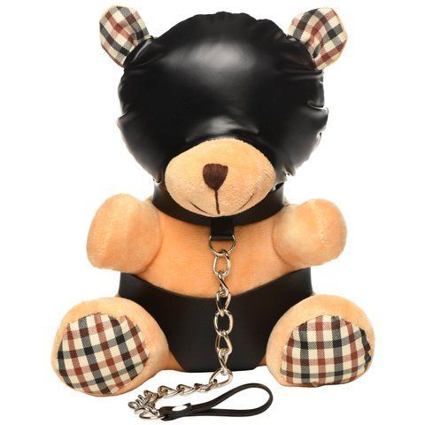 Плюшевий ведмедик HOODED Teddy Bear БДСМ у шкіряному капюшоні з повідцем SO9815 фото ЦЕ МІЖ НАМИ