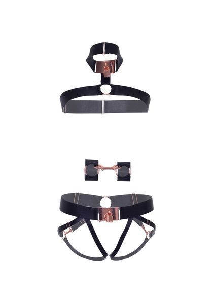 Комплект атласних ременів для бондажу Leg Avenue Satin elastic harness Set, One size, Black SO8558 фото ЦЕ МІЖ НАМИ