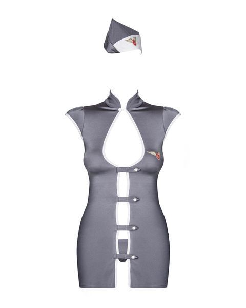 Еротичний костюм стюардеси Obsessive Stewardess 3 pcs costume grey L/XL SO7309 фото ЦЕ МІЖ НАМИ