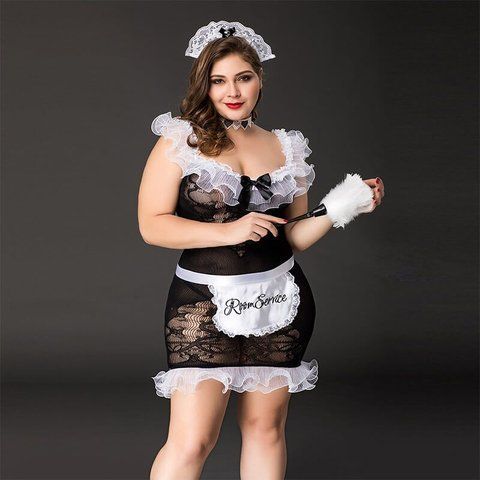 Костюм покоївки JSY &laquo;Слухняна Ельма&raquo; Plus Size Black, сукня, фартух, головний убір покоївки SO8358 фото ЦЕ МІЖ НАМИ