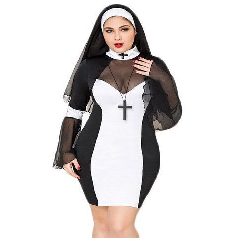 Еротичний костюм черниці JSY &laquo;Грішниця Лола&raquo; Plus Size Black, сукня, хрест, апостольник SO8359 фото ЦЕ МІЖ НАМИ